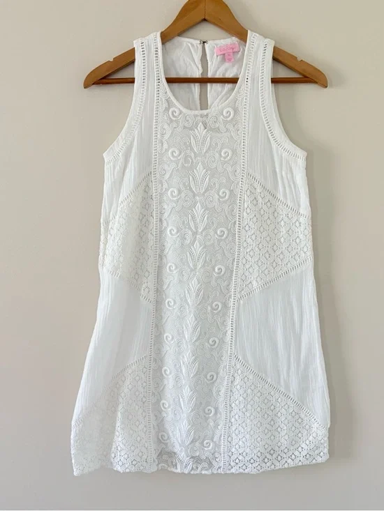 Lilly Pulitzer Ginny Shift Dress White XS Sleeveless Lace Cotton Embroidered - Picture 13 of 15